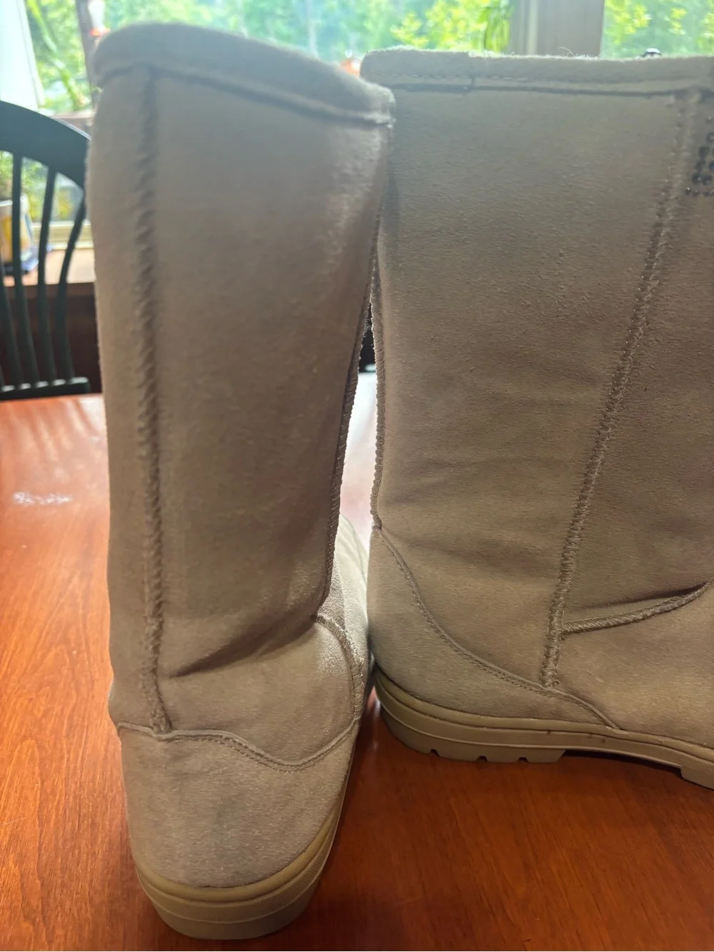 Women's Beige Suede Winter Boots with Crystal Trim